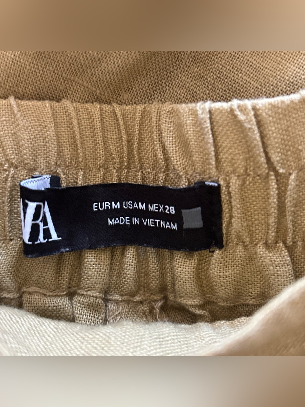 Zara 100% Linen Pull-On Pants Size M Camel Tan Pockets - Picture 5 of 8